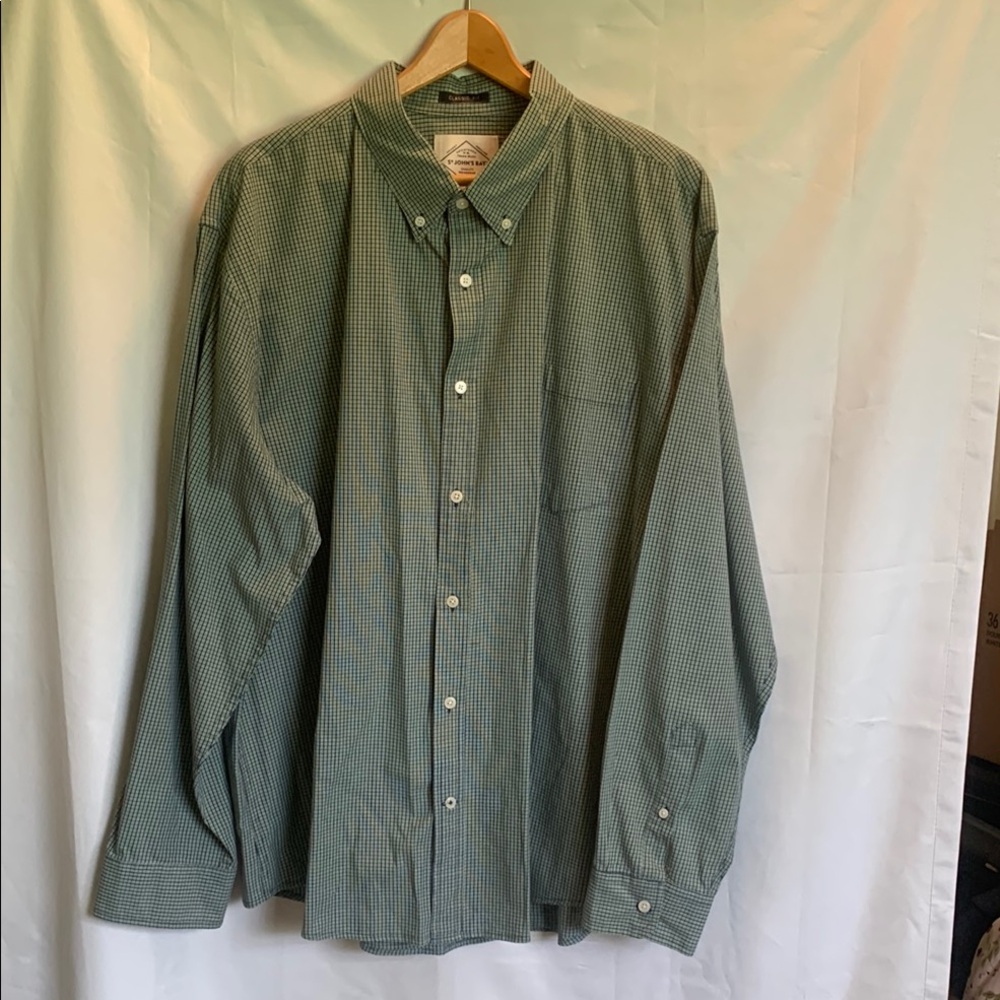 ST JOHNS BAY Men's Green Checkered Long Sleeve Shirt XXL - Picture 2 of 9